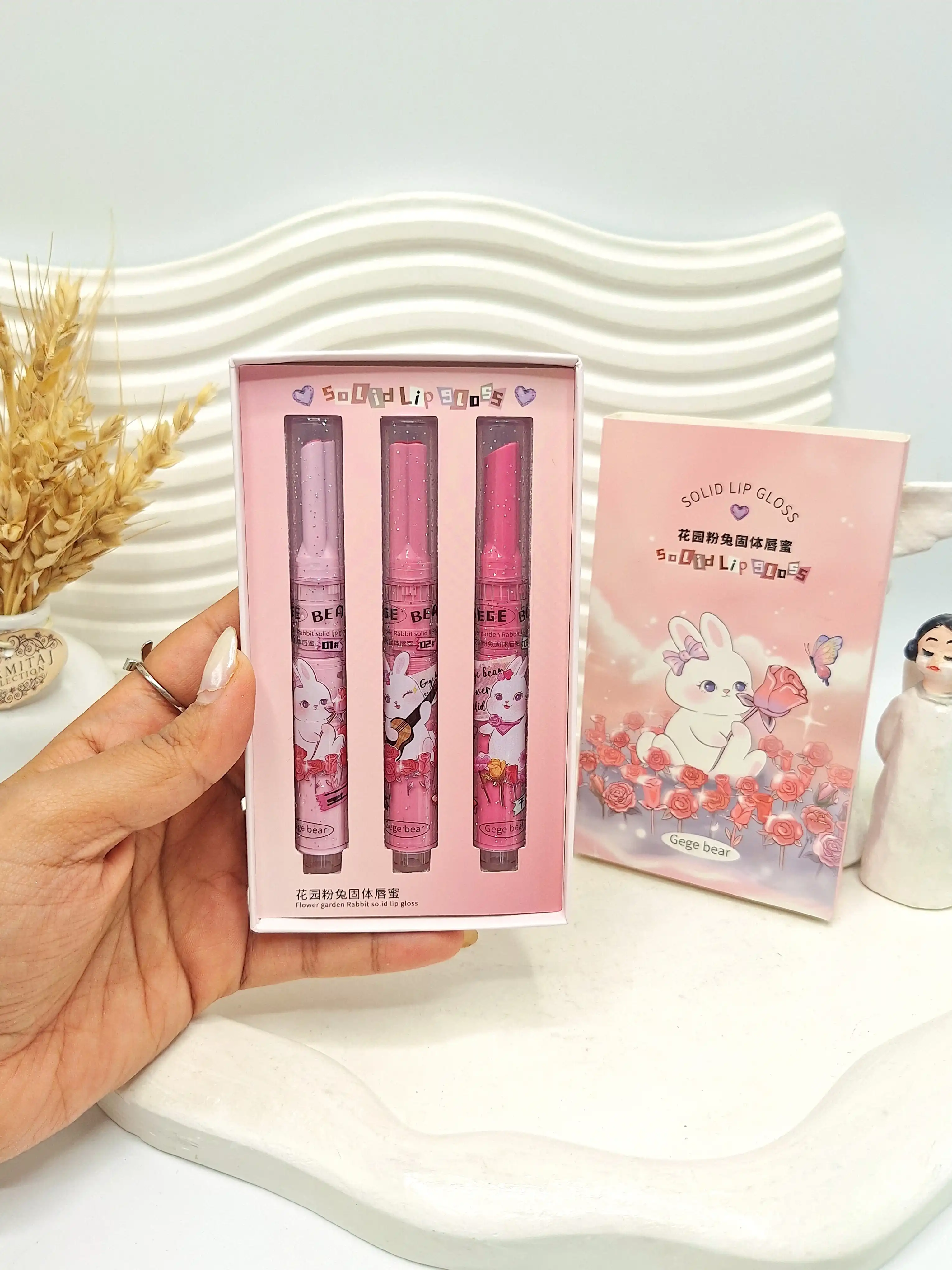 پک 3 تایی لیپ پلامپر قلبی کره ای طرح جعبه خرگوش کد 6732